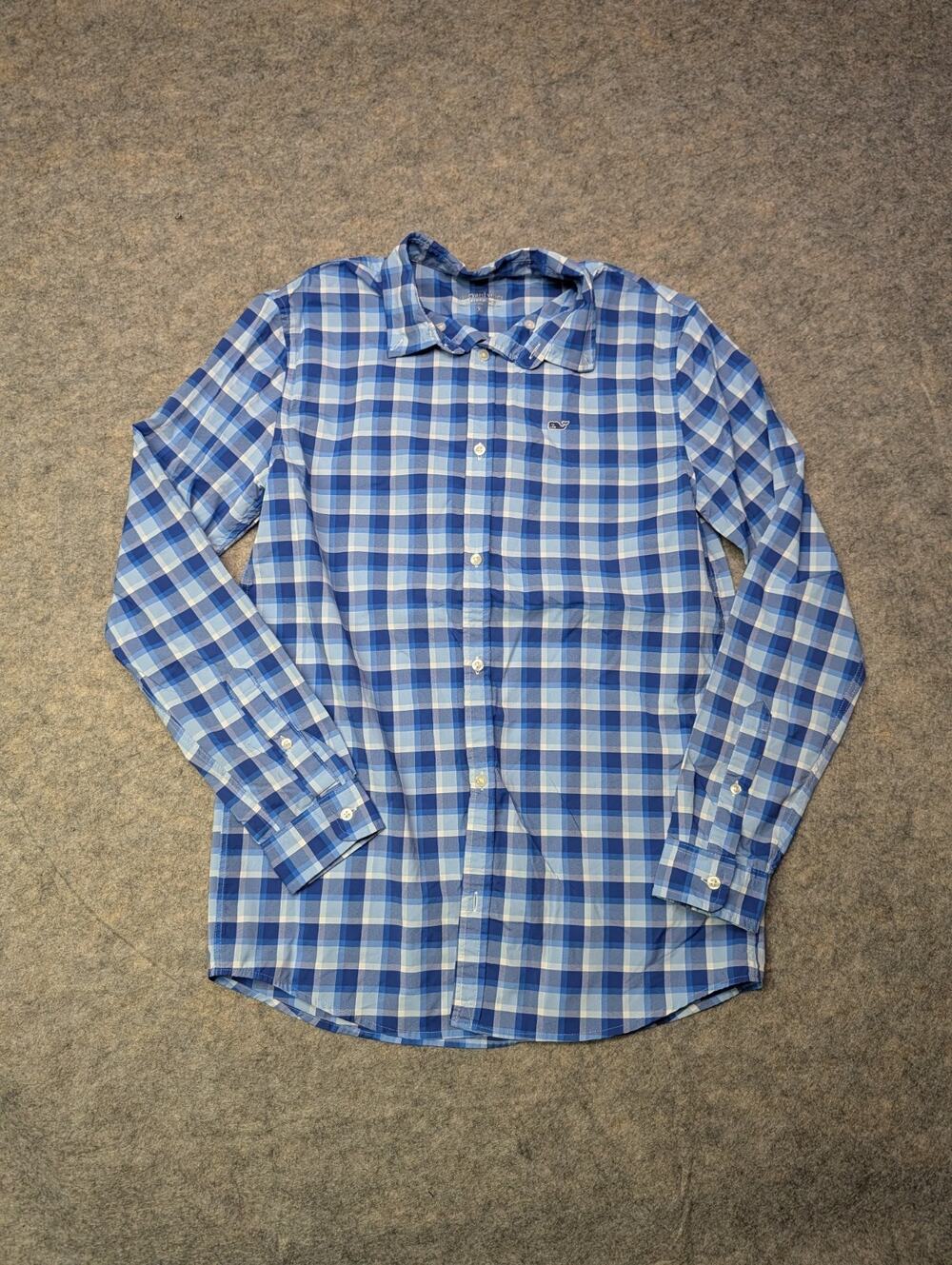 Vineyard Vines Shirt Youth Extra Large Blue White Performance Boys Button Preppy